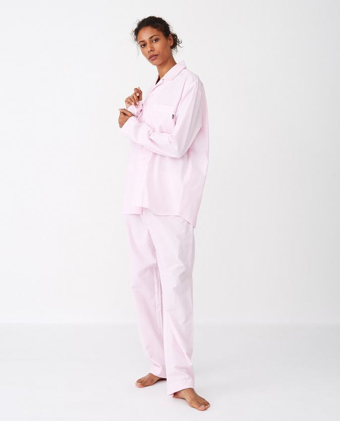 Lexington Unisex Organic Cotton Pajama Pyjamas Set Pink/White ryhmässä Sänkytarjous / Loppuunmyynti @ Sängvaruhuset Elgen (10007013_425000)