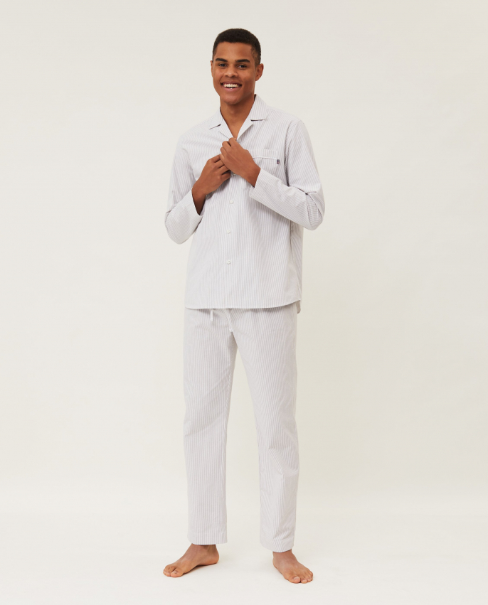 Lexington Unisex Organic Cotton Pajama Pyjamas Set Grey/White i gruppen Sengesalg / Udsalg hos Sängvaruhuset Elgen (10007013_760000)