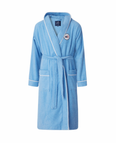 Lexington Blue Quinn Cotton-Mix Hoodie Robe with Contrast Piping