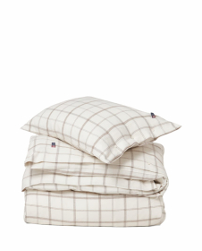 Lexington White/Brown Checked Cotton Flannel Påslakanset