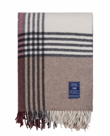  Lexington Checked Recycled Wool Pläd Stone/Burgundy/Beige 130x170 cm