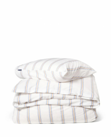 Lexington Dobby Striped Washed Cotton Percale Påslakanset White/Blue/Beige