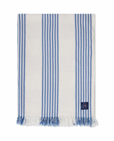 Lexington Striped/Checked Organic Cotton Pläd White/Blue/Beige 130x170 cm