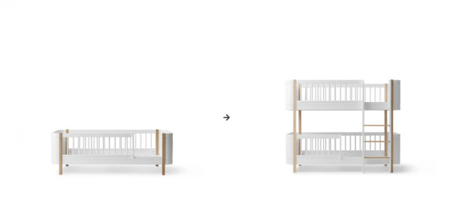 Oliver Furniture Ombyggnadskit Wood Mini Juniorsäng till Våningssäng låg Vit/Ek