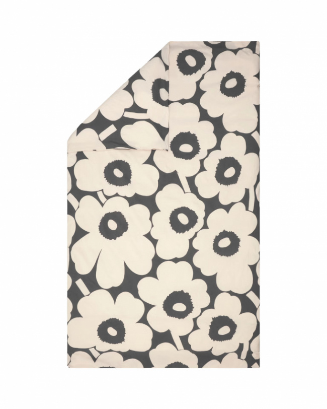 Marimekko Påslakan Unikko Charcoal/Off white 150x210 cm