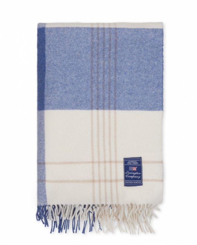 Lexington Checked Recycled Wool Pläd Misty Blue/Beige 130x170 cm