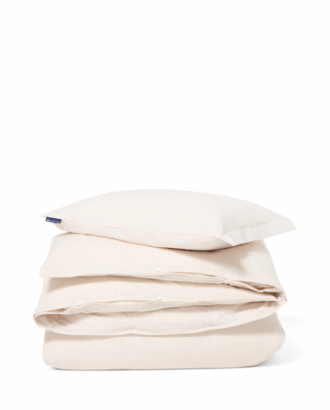 Lexington Striped Cotton Sateen Påslakanset Beige/White
