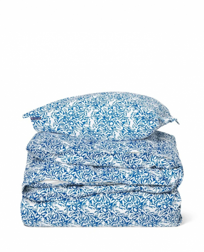 Lexington Flower Printed Cotton Sateen Påslakanset Blue/White