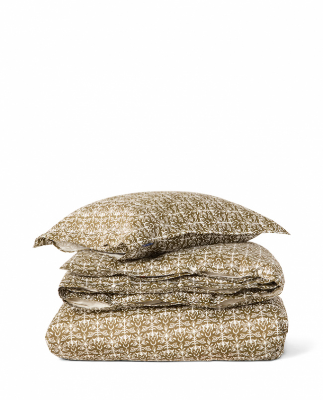 Lexington Ornament Cotton Sateen Påslakanset Olive/White