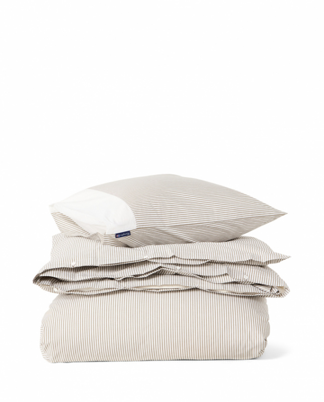 Lexington Striped Cotton Percale Dynebetrækssæt Olive/White