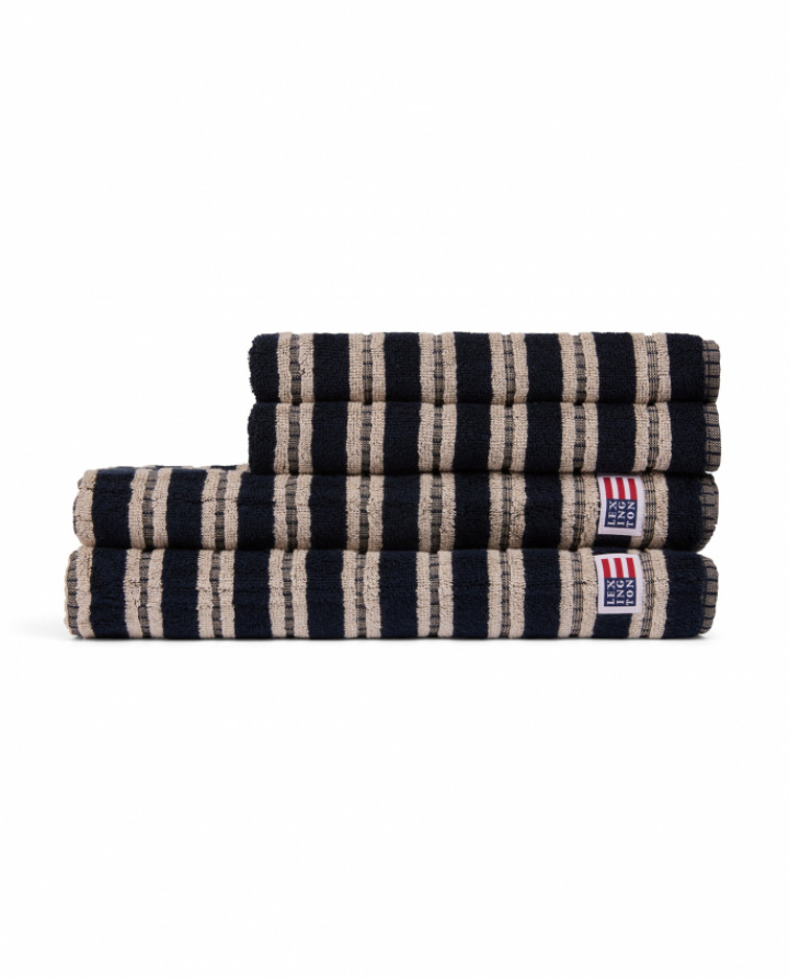 Lexington Handduk Striped Terry Blackish Navy/Lt Beige