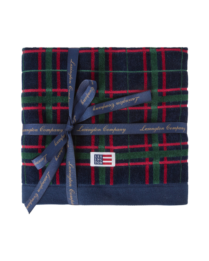 Lexington Checked Handduk Navy/Green 50x70 cm set of 2, vikta handdukar med rutm