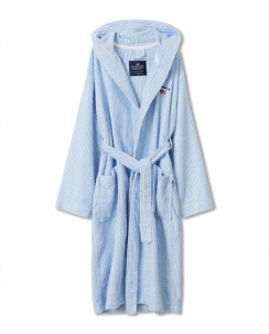 Lexington Unisex Striped Cotton-Mix Hoodie Robe Blue/White