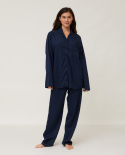 Lexington Hotel Women\'s Sateen Pyjamas Set Dark Blue
