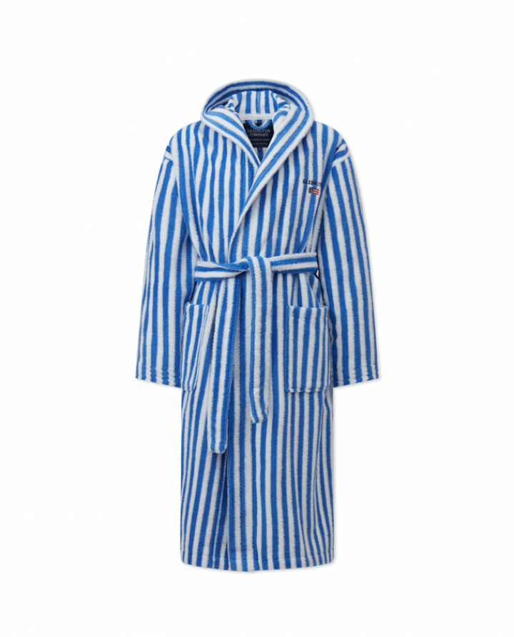 Lexington Striped Cotton-Mix Hoodie Robe Blue/White ryhmässä Tarvikkeet / Frotee / Lexington käsipyyhkeet @ Sängvaruhuset Elgen (12220100_5600)