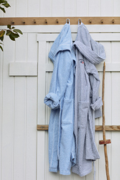 Lexington Striped Cotton-Mix Hoodie Robe Blue/White