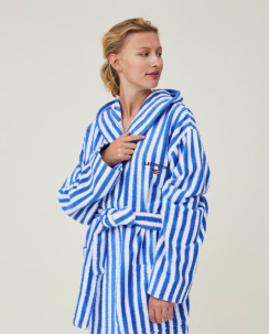 Lexington Striped Cotton-Mix Hoodie Robe Blue/White