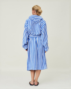 Lexington Striped Cotton-Mix Hoodie Robe Blue/White