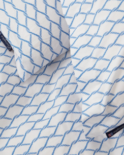 Lexington White/Blue Rope Printed Cotton Poplin Påslakanset