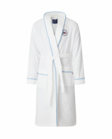 Lexington White Quinn Cotton-Mix Hoodie Robe with Contrast Piping