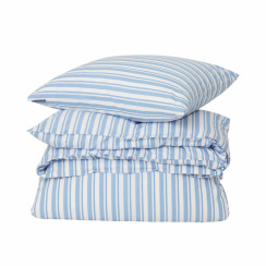 Lexington White/Blue Striped Cotton Poplin Påslakanset