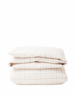 Lexington White/Beige Checked Cotton Påslakanset