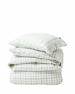 Lexington White/Green Checked Cotton Påslakanset