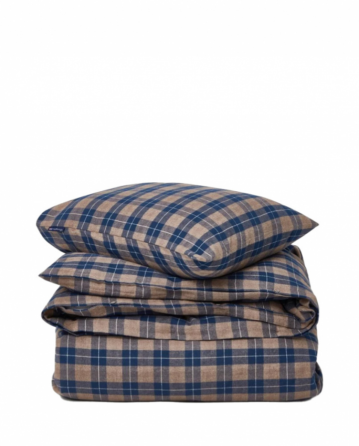 Lexington Denim Blue/Beige Checked Cotton Flannel Påslakanset i gruppen Sängkläder / Örngott / Storlek / Örngott 50x60 cm hos Sängvaruhuset Elgen (12430009-5204-S30500)