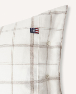 Lexington White/Brown Checked Cotton Flannel Örngott