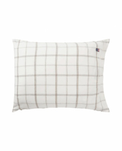 Lexington White/Brown Checked Cotton Flannel Örngott