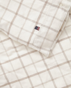 Lexington White/Brown Checked Cotton Flannel Påslakanset