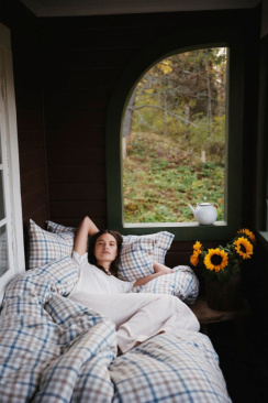Lexington Checked Flannel Sengetøjssæt Misty Blue