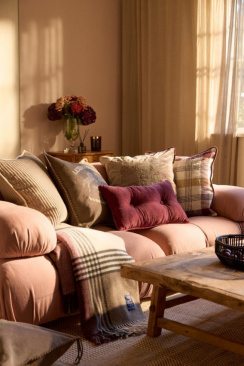 Lexington Checked Recycled Wool Tæppe Stone/Burgundy/Beige 130x170 cm