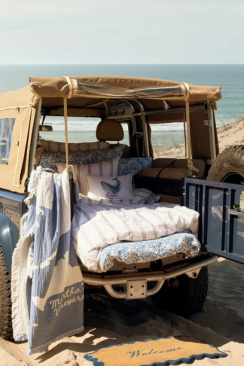 Lexington Dobby Striped Washed Cotton Percale Påslakanset White/Blue/Beige