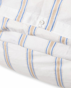 Lexington Dobby Striped Washed Cotton Percale Påslakanset White/Blue/Beige