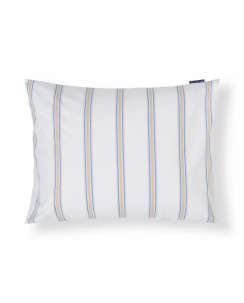 Lexington Dobby Striped Washed Cotton Percale Påslakanset White/Blue/Beige