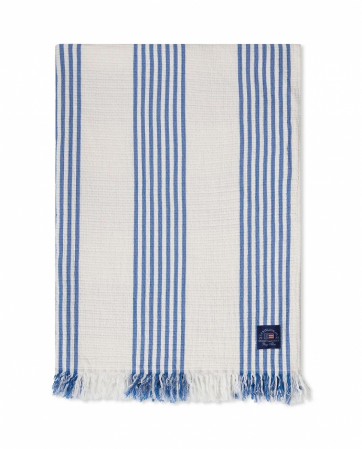 Lexington Striped/Checked Organic Cotton Pläd White/Blue/Beige 130x170 cm