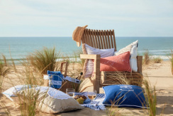 Lexington Striped/Checked Organic Cotton Plaid White/Blue/Beige 130x170 cm