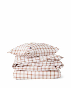 Lexington Checked Lyocell Cotton Pin Point Påslakanset White/Fudge