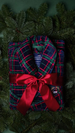 Lexington Checked Cotton Velour Unisex Morgonrock Navy/Green