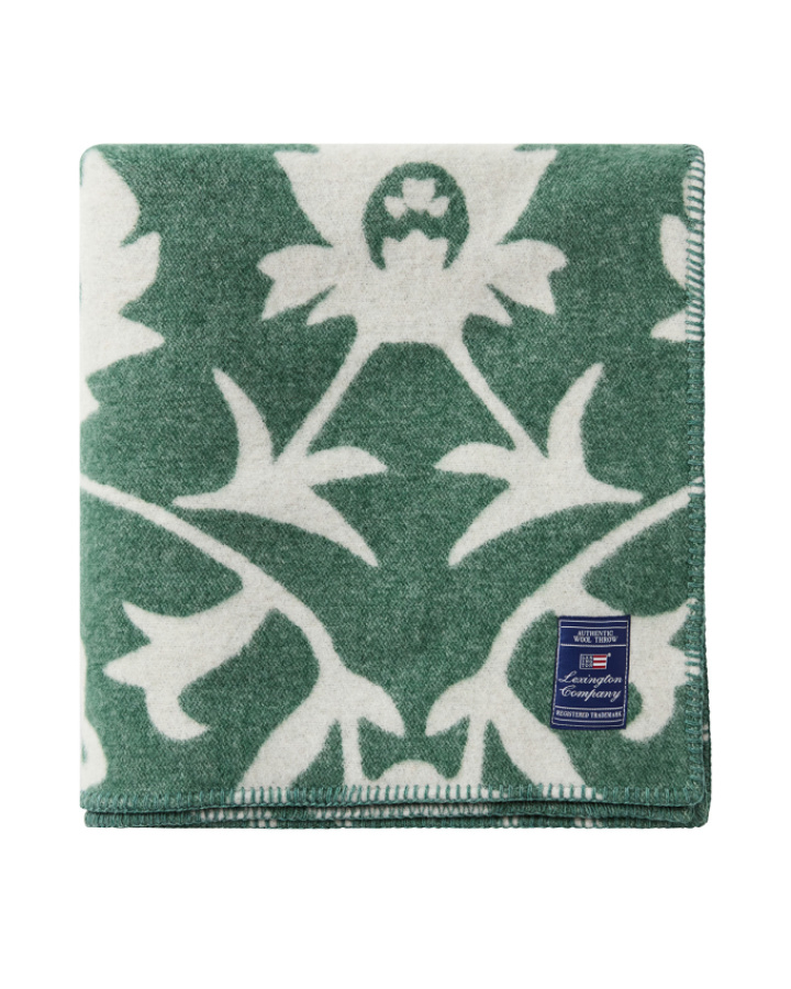 Lexington Flower Jacquard Recycled Wool Pläd Green/Beige 130x170 cm i gruppen Sängkläder / Filtar & Plädar hos Sängvaruhuset Elgen (12644003-8301-TH10)