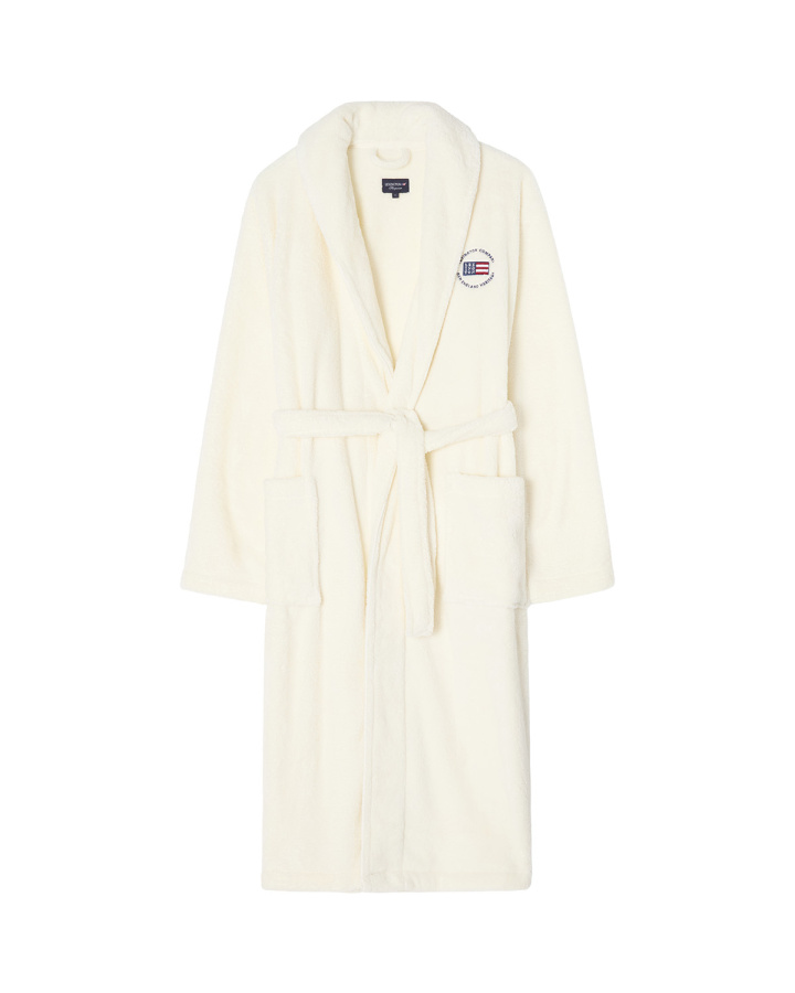 Lexington Fleece Morgonrock Unisex White i vit färg med fickor och bälte.