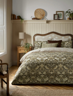 William Morris Påslakanset Strawberry Thief Black