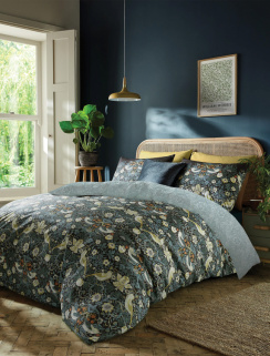William Morris Påslakanset Strawberry Thief Indigo