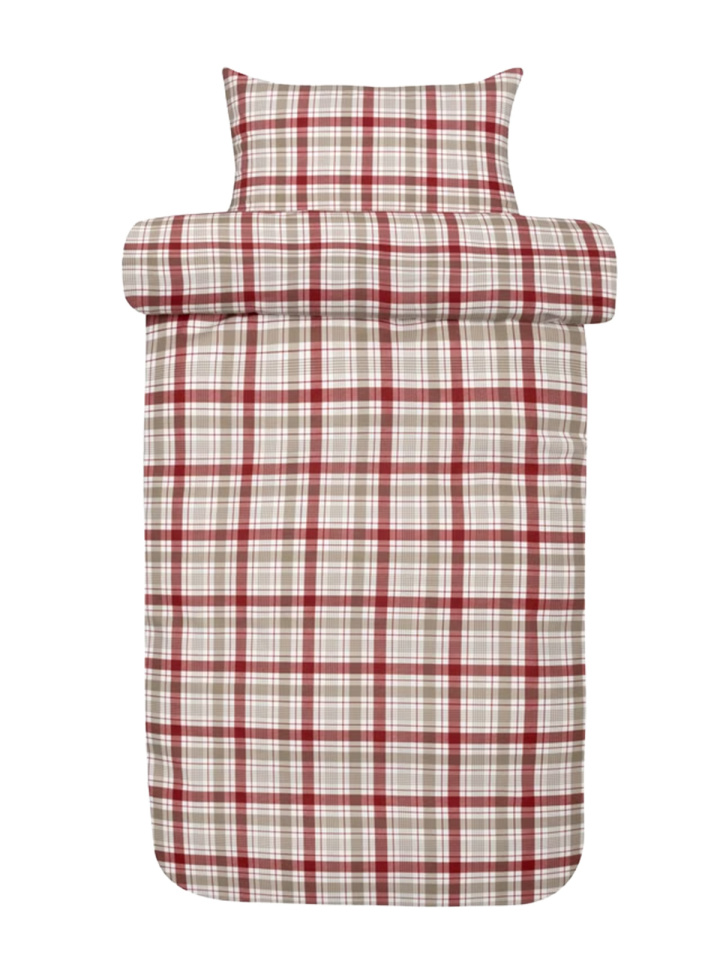 Hoie Påslakanset Gabriel Flanell Röd 150x210 cm med rutigt mönster i röd, beige 